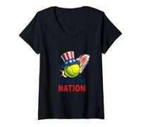 Womens Serve The Nation Patriotic Tennis Art V-Neck T-Shirt
