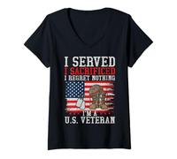Womens Served, Sacrificed, and Regret Nothing U.S. Veteran Grandpa V-Neck T-Shirt