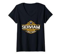 Women's Serviam Will Serve Saint Michael Latin Phrase Catholic Tee V-Neck T-Shirt