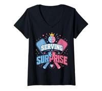Women's Serving A Surprise Pickleball Gender Reveal V-Neck T-Shirt