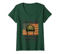 Womens Serving God Military Chaplain US Flag Chaplain V-Neck T-Shirt