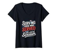 Womens Serving Those Who Served With a Shot of Sarcasm VA Nurse V-Neck T-Shirt