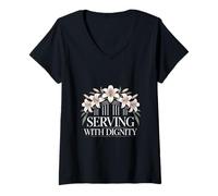 Women's Serving with Dignity Nurse Healthcare Pride V-Neck T-Shirt