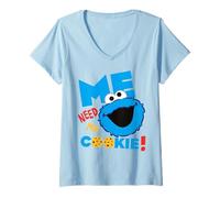 Women's Sesame Street Cookie Monster Grumpy Hungry Fun Classic Pose V-Neck T-Shirt