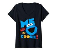Women's Sesame Street Cookie Monster Grumpy Hungry Fun Pose Classic V-Neck T-Shirt