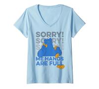 Women's Sesame Street Cookie Monster Hands Full Hungry Classic Pose V-Neck T-Shirt