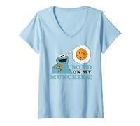 Women's Sesame Street Cookie Monster Happy Hungry Classic Munchies V-Neck T-Shirt