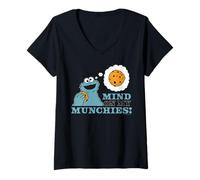 Women's Sesame Street Cookie Monster Happy Hungry Munchies Classic V-Neck T-Shirt