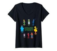 Women's Sesame Street Group Sketch Character V-Neck T-Shirt