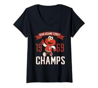 Womens Sesame Street Squad Elmo Baseball Champion College Cartoon V-Neck T-Shirt