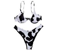 Women's Set Breast Print Swimsuit High Contrast Top Cow Bikini Split Sexy Swimwears Tankinis Set Bathing Suits Two Piece Shorts (White, M)