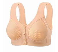 Women's Set Hole Cup Front Buckle Mother Lace Back Shaping Bra Gathered Anti Sagging Non Ring Middle and Old Ladies Bra Tank Top, beige, 14