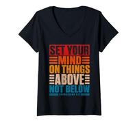 Women's Set Your Mind on Things Above Colossians 3:2 Vintage V-Neck T-Shirt