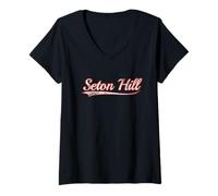 Women's Seton Hill Vintage Varsity Distressed Throwback Style V-Neck T-Shirt