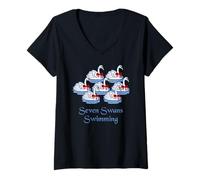 Womens Seven Swans Swimming Twelve Days of Christmas V-Neck T-Shirt