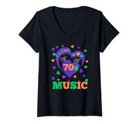 Womens Seventies I Love 70s Music I Heart The 70's Colourful V-Neck T-Shirt