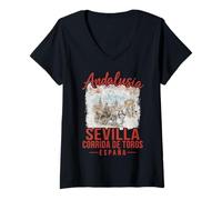 Women's Sevilla España Vintage Spanish Travel Design V-Neck T-Shirt
