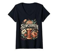 Women's Sewciopath Sewing Quilting Thread Needle Humor V-Neck T-Shirt
