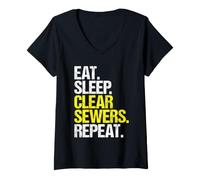 Women's Sewer Maintenance Worker Eat Sleep Routine V-Neck T-Shirt