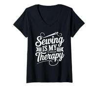 Women's Sewing is My Therapy Funny Sewing Design V-Neck T-Shirt