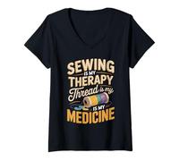 Women's Sewing is My Therapy Thread is My Medicine V-Neck T-Shirt