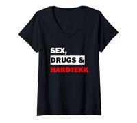 Womens Sex Drugs & Hardtekk - Techno Tekk Rave Acid Gabba EDM Music V-Neck T-Shirt