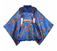 Women's Sexy Adult Short Kimono Costume Japanese Geisha Yukata Prints Gown Fancy Dress with Belt (13# Royal Blue, One Size)