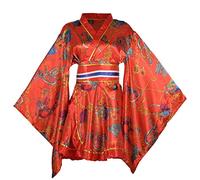 Women's Sexy Adult Short Kimono Costume Japanese Geisha Yukata Prints Gown Fancy Dress with Belt (13# Red, One Size)