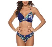 Women's Sexy Bikini Sets 2024, Swimming Costume Women Two Piece Swimsuits Front Cross Halterneck Bathing Suits Color Block Print Push up Bikinis Padded Swimwear