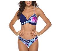 Women's Sexy Bikini Sets 2024, Swimming Costume Women Two Piece Swimsuits Front Cross Halterneck Bathing Suits Color Block Print Push up Bikinis Padded Swimwear