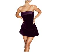 Women's Sexy Bodycon Mini Dress Elegant Strapless Velvet Off Shoulder A-Line Tube Top Y2K Clothes Dress Going Out Evening Occasion Prom Party Club Wedding Guest Dresses UK Clearance Purple