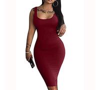 Women's Sexy Bodycon Tank Dress UK Sale Sleeveless Basic Midi Club Dresses Solid Print Ladies Scoop Neck Elegant Evening Party Dress