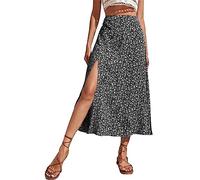 Women's Sexy Boho Floral Midi Skirts Mid Waist Side Slit Skirts Split Thigh High Waist Swing Casual A-line Skirts Y2K Streetwear (Black, XL)