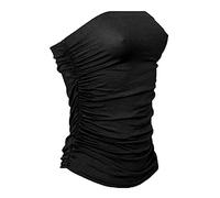 Women's Sexy Casual Summer Bandeau Sleeveless Ruched Beach Vest Shirt Tube Tops(Black UK 12-14)