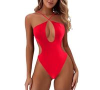 Women's Sexy Criss Cross Halter Bathing Suit Cut Out Backless Monokini Swimsuits One Piece Swimming Costume Women Holiday Essentials Red