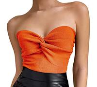 Women's Sexy Crop Tops Strapless Twisted Front Ribbed Knit Tube Top Sleeveless Sweetheart Neck Y2K Camisole Tank Top, Orange, Large