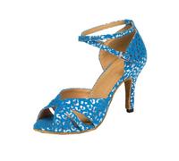 Womens Sexy Dance Shoes Salsa Social High Heels Ballroom Pumps Chacha Jazz Sandals Peep Toe Custom Heel Blue UK 5