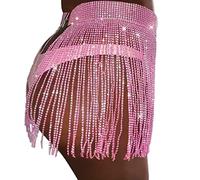 Women's Sexy Glitter Diamond Fringe Trim Skirt, Rhinestone Fringe Belt Skirt Sparkly Wrap Skirts Crystal Belly Dance Tassel Hip Scarf 1_A S