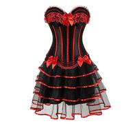 Women's Sexy Gothic Lace up Boned Vintage Corset and Bustiers Dress with Skirt Plus Size Burlesque Moulin Rouge Lolita Fancy Dress Costume Outfit Corset Dress Clearance