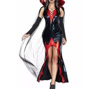 Women's Sexy Halloween Gothic Vampire Costume Deluxe Long Boydcon Dress with Cape Arm Sleeve Set Adult She-devil Cosplay Outfits (A-Black, S)