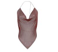 Women's Sexy Halter Top Sparkling Sequin Backless Nightclub Vest Deep V Club Top for Disco Party Ladies Wine Red
