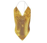 Women's Sexy Halter Top Sparkling Sequin Backless Nightclub Vest Deep V Club Top for Disco Party Ladies Golden