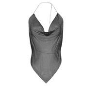 Women's Sexy Halter Top Sparkling Sequin Backless Nightclub Vest Deep V Club Top for Disco Party Ladies Black