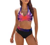 Womens Sexy Halter Twist Bandeau Swimwear 2PCS Bikini Set Padded Swimsuit Bikini Sets for Women UK Thong Underwired Padded Bikini Set with Brief Purple