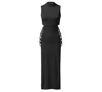 Women's Sexy Halterneck Maxi Dresses Slit Bodyconmit Y2k Aesthetic Dresses Cut Outs Party Dress Elegant Plain A-line Casual Dress Slim Fit Evening Dress Party Clubwear, O Black, L
