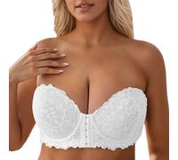Women's Sexy lace Flower and lace Edge Design Bra, Strapless Front Buckle Plus Size Exquisite Women's Underwear (A1-White, 100C)