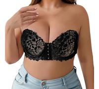 Women's Sexy lace Flower and lace Edge Design Bra, Strapless Front Buckle Plus Size Exquisite Women's Underwear (A2-Black, 90D)