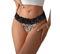 Women's Sexy Lace Mesh Panties Seamless Plus Size Tangas Knickers Ladies Stretchy Low Rise Bikini Briefs Hipster Lace Underwear for Female Leopard Print