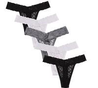 Women's Sexy Lace Thongs V Cheeky Underwear See Through Panties Pack of 5, 2*black, 2*white, 1*gray, XXL