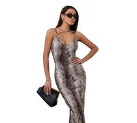 Women's Sexy Leopard/Snake Print Bodycon Dress - Deep V-Neck Asymmetrical Spaghetti Strap Party Club Dress